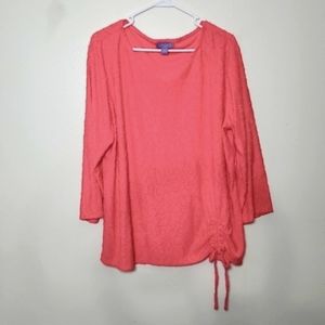 LAURA Scott woman's top Size 1X coral color tie on side, plus size 1X
